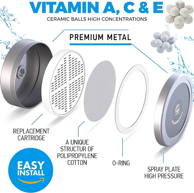 AquaHomeGroup Luxury Filtered Shower Head 2 Cartridges Vitamin C+E+A + 5 Shower - Image 2
