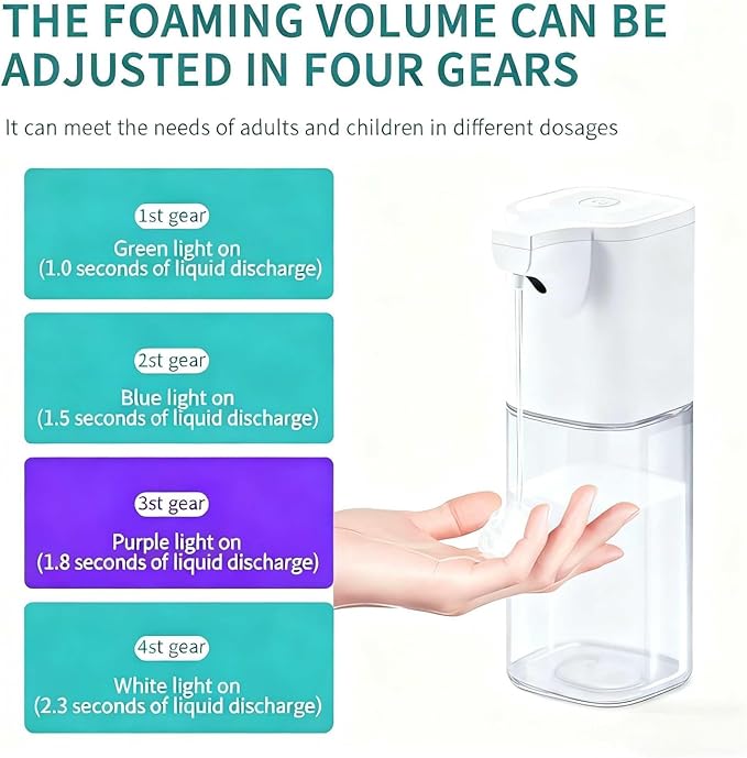 Automatic Liquid Soap Dispenser,Touchless Soap Dispenser 4-Level Adjustable Electric,Auto Bathroom Kitchen Hand Soap Dispenser,12oz/350ml,Wall Mounted,Rechargeable