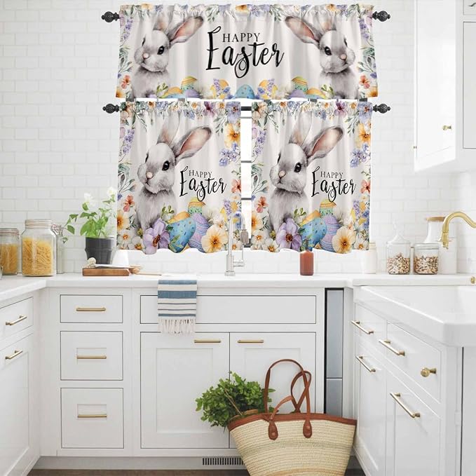 Happy Easter Kitchen Curtains Set 3 Piece - Image 3