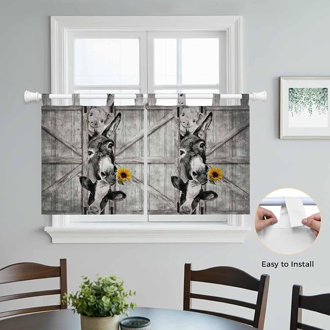 Funny Farm Animals Kitchen Curtains 24 Inch Length, Small Window Curtains Tab - Image 4