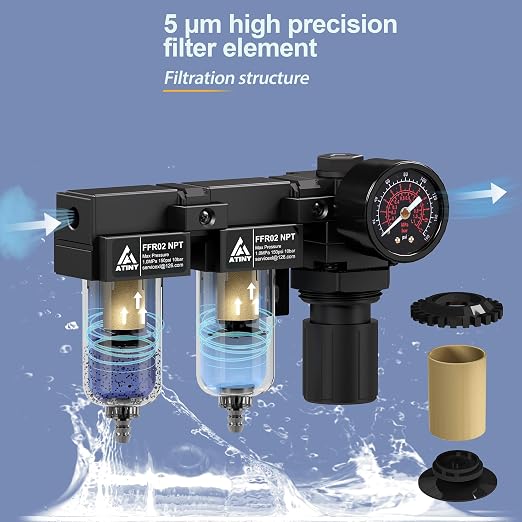 1/4" NPT Compressed air Dryer, Air Pressure Regulator Filter Combo, Air - Image 3