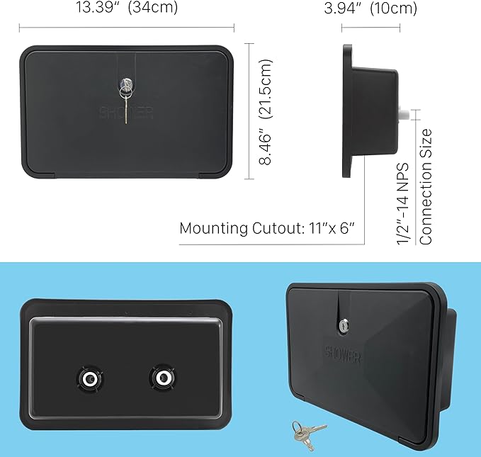 RV Outdoor Shower Exterior Shower Box Kit for RV, Camper, Van, Travel Trailer, Motorhome and Boat, Black