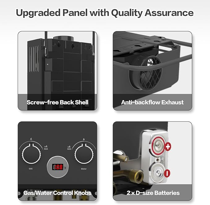 Propane Water Heater, 1.58GPM 6L Portable Tankless Water Heater with Handle & Overheating Protection, Propane Gas, Instant Hot Water for RV Camping, Outdoor Shower (BLACK)