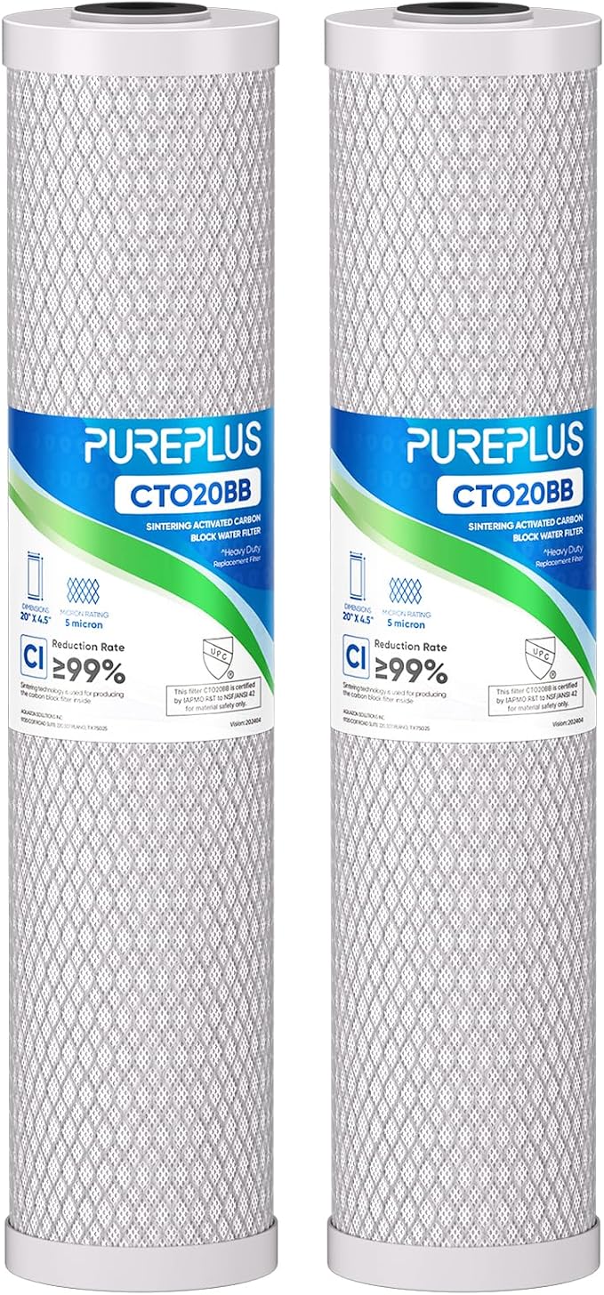 PUREPLUS 5 Micron 20" x 4.5" Whole House Coconut Shell Activated Carbon Water by PUREPLUS
