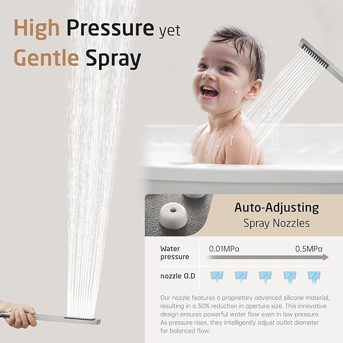 KES Shower Faucet Set 12 Inch Rain Shower Head 3-Function Shower System with Tub Spout Rainfall Shower Head with Handheld Shower, Pressure Balance Valve Brushed Nickel, XB6305F18S12-BN