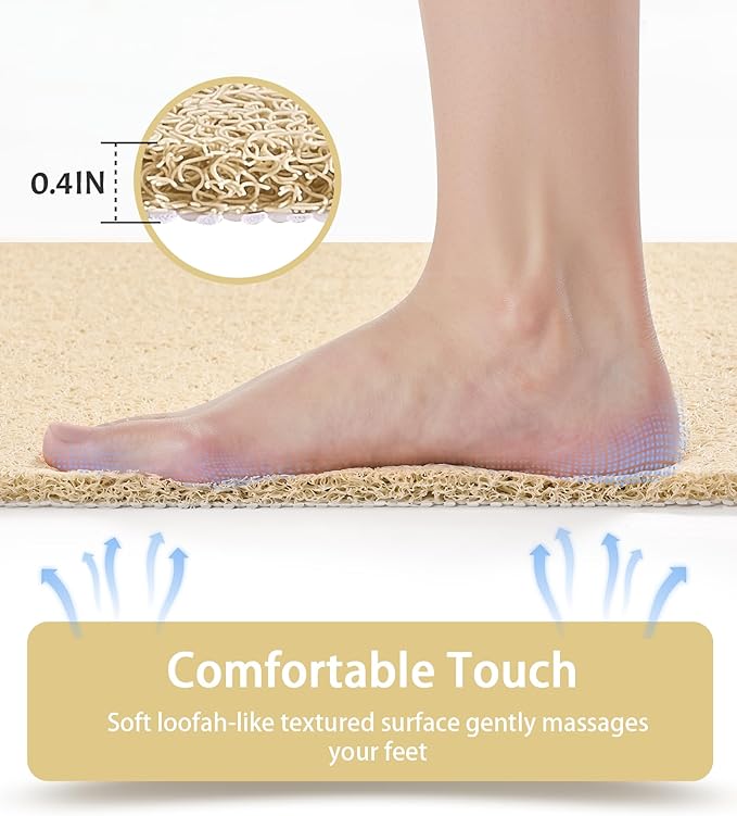 Mecko Non Slip Shower Mats, 16x40 Inch, Anti-Slip Bathtub Mats with Suction Cups for Bathroom, Foot Scrubber Loofah Bath Mats for Shower, Quick Drying Shower Stall Mats for Wet Areas (Beige)