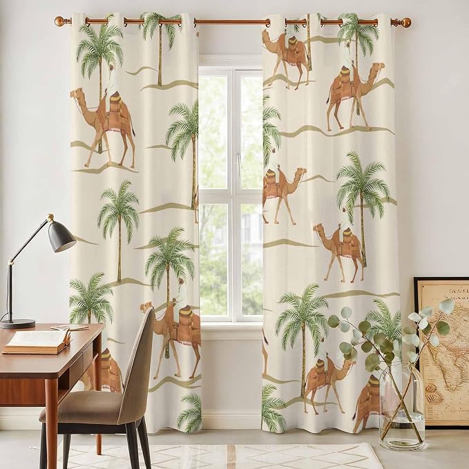 2 Panel Kitchen Cafe Curtains, Date Coconut Tree Sunlight Filtering Nature Air - Image 4