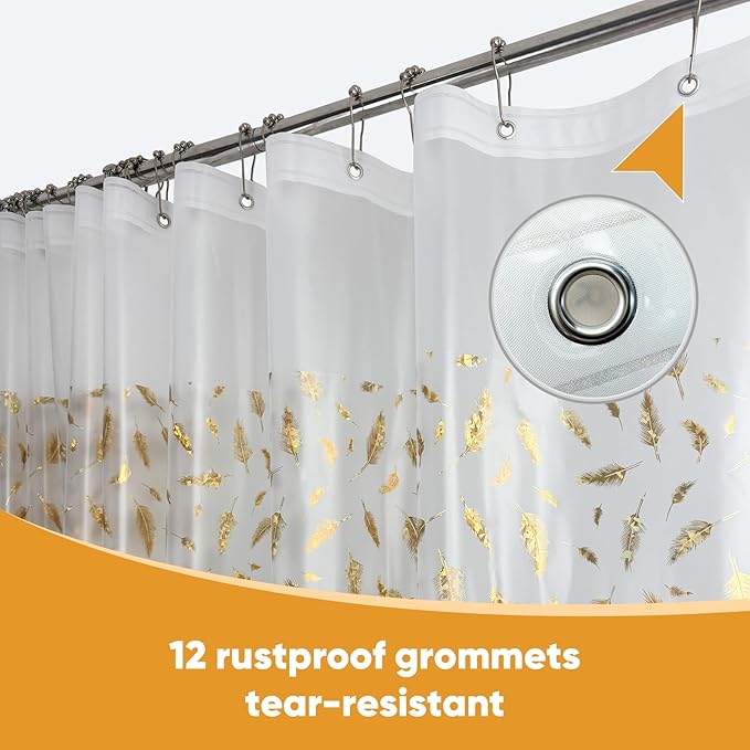 Plastic Shower Curtain Liner, Waterproof Printed PEVA Shower Curtain with Design, Holographic Feather Pattern, Rustproof Grommets, Standard Size 70x72 Bathtub Curtain for Bathroom (Pack of 1)