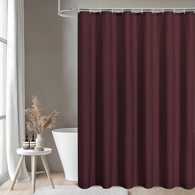 2-in-1 Waterproof Fabric Shower Curtain or Liner,Linen Textured,Breathable TPU & Washable Bathroom Shower Curtain Set with 12 Plastic Hooks,Modern,72"x72" Burgundy