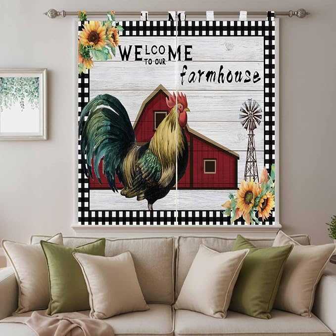Farmhouse Rooster Bathroom Curtains 63 Inch Length, Window Curtains Tab Top - Image 9