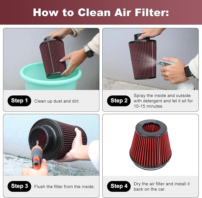 KYOSTAR Universal 6" High-Flow Air Filter, Reusable Cone Cold Air Intake - Image 5