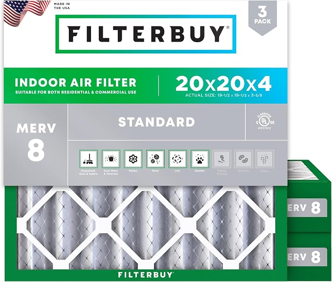 Filterbuy 20x20x4 Air Filter MERV 8 Essential Dust & Allergy Defense, by Filterbuy