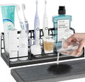 Toothbrush Holders, Bathroom Organizers and Storage with Instant Drying Stone, 6 Slots Bathroom Accessories with Adjustable Toothpaste Holders, Bathroom Counter Organizer, Black