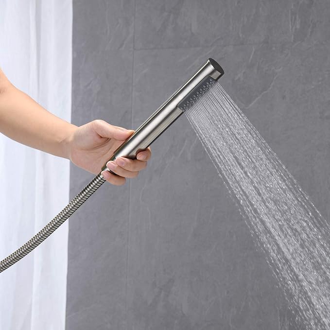 Freestanding Bathtub Faucet Tub Filler Brushed Nickel Floor Mount Brass Single Handle Bathroom Faucets with Hand Shower
