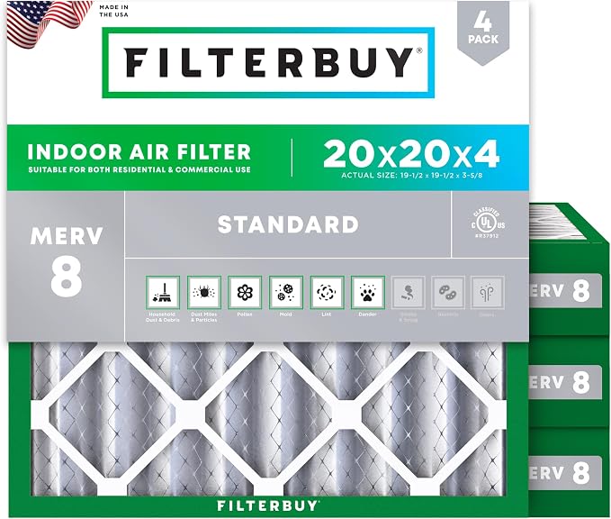 Filterbuy 20x20x4 Air Filter MERV 8 Essential Dust & Allergy Defense, by Filterbuy