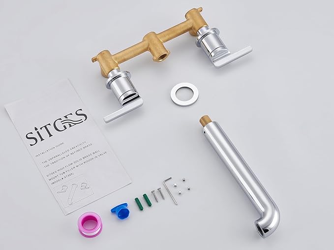SITGES Solid Brass Wall Mount Tub Filler, 10" Long Spout Reach Wall Mount Bathtub Faucet with Two Lever Handles, High-End Design, High Flow Bathtub Faucet Set with Rough-in Valve Included, Chrome