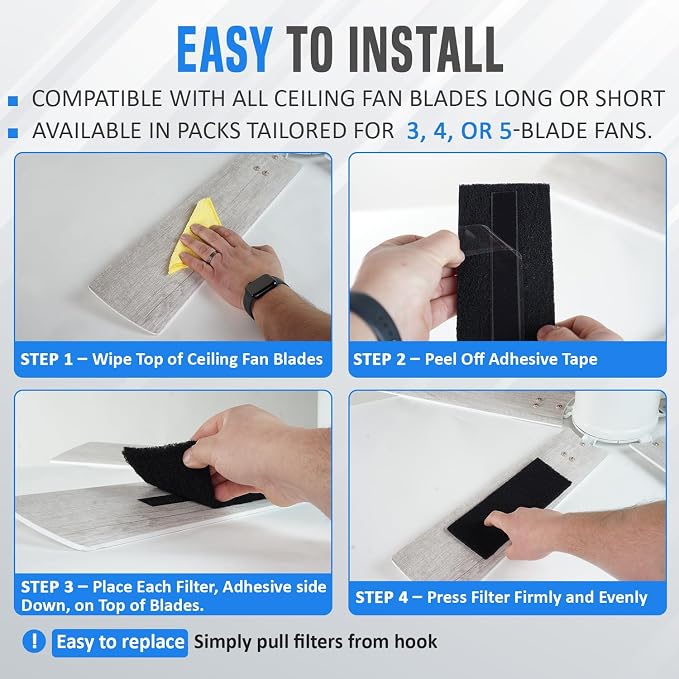 Biodefensor Ceiling Fan Filters, Made in USA, Easy Peel & Stick, Fits All Blade - Image 3