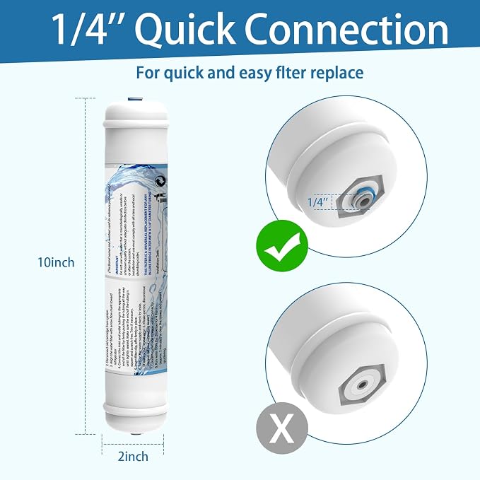 Inline Activated Carbon Water Filter, T33 1/4" Quick-Connect Replacement - Image 2