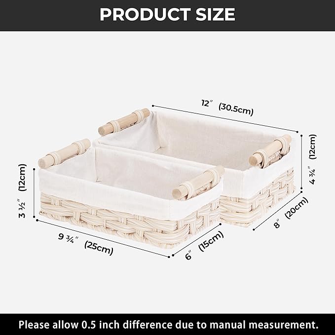 GRANNY SAYS Gray Wicker Baskets, Decorative Baskets for Shelves, Basket Organizer with Handles, Small Wicker Baskets for Organizing, Toilet Paper Baskets for Organizing, Set of 2