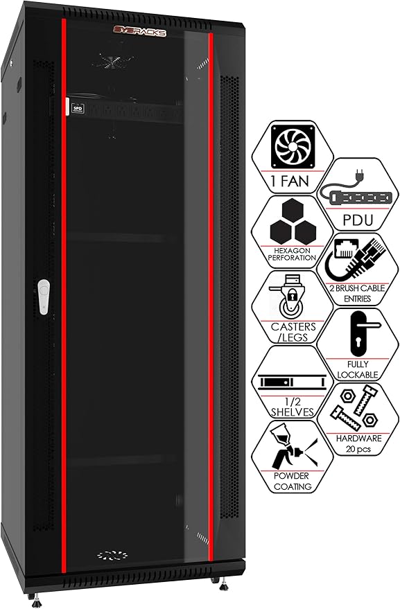 Sysracks 22U Wall Mount Server Rack Cabinet, 19” Locking Network Rack, 24” Deep by SYSRACKS