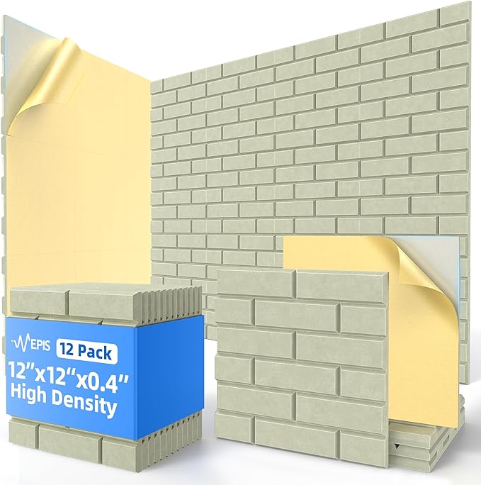 12 Pack Acoustic Panels with Self Adhesive, Soundproof Wall Panels, Brick Sound by NEPIS