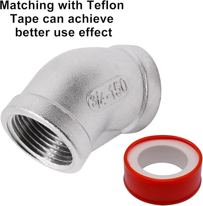 45 Degree Elbow 2PCS, 3/4" NPT Female x 3/4" NPT Female 304 Stainless Steel - Image 5