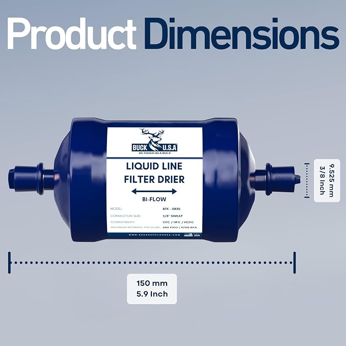 Buck Bi-Flow Refrigerant Liquid Line Filter Drier 3/8" ODF Sweat BFK-083S - Image 5