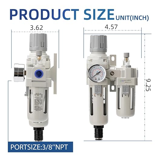 3/8" NPT Auto-Draining Air Filter Regulator Combo - Image 3