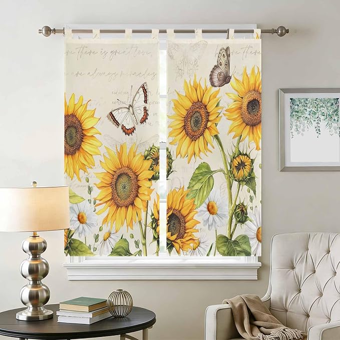Farm Sunflowers Bathroom Curtains 63 Inch Length, Window Curtains Tab Top - Image 2