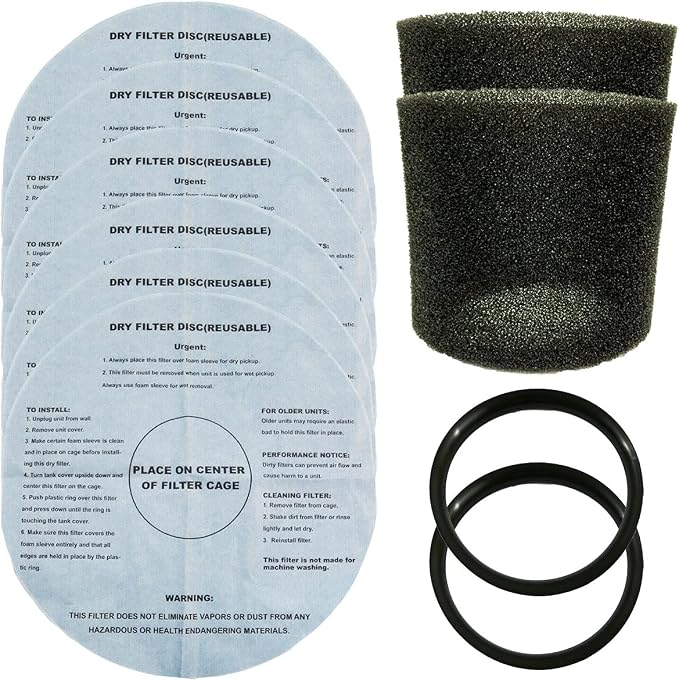 Reusable Dry Disc Filter for Small Shop Vac Kit includes 6 Dry Filters by ALLPARTSETC