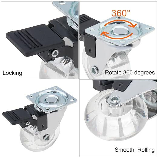 2 Inch Caster Wheels Set of 8, Crystal Swivel Casters - Image 6