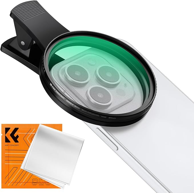 K&F CONCEPT 67mm Clip-on Black Diffusion 1/4 Phone Camera Lens Filter Kit by KFCONCEPT