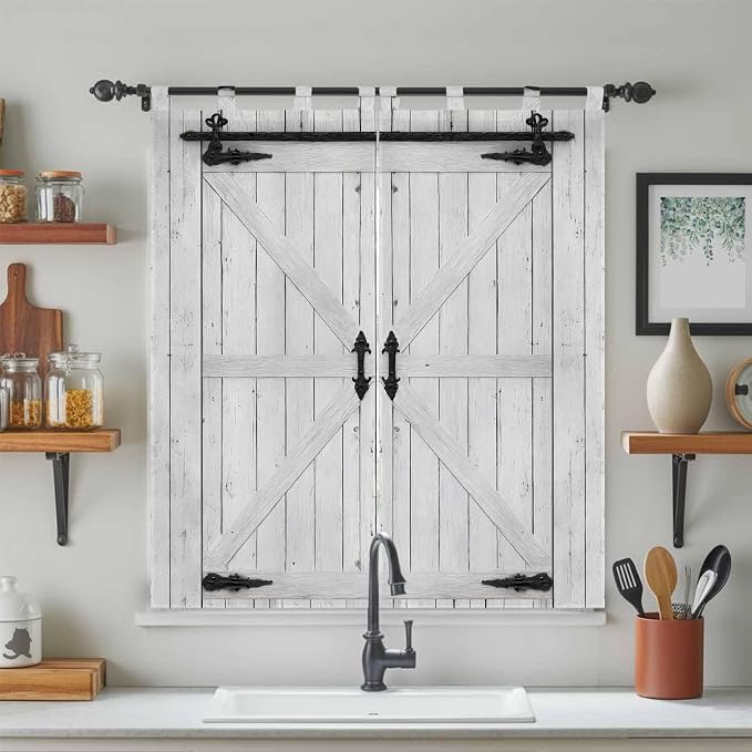 Farmhouse Wood Grain Bedroom Curtains 72 Inch Length, Window Curtains Tab Top - Image 3
