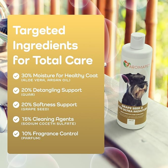 Grape Seed & Aloe Ultra Moisture for Coarse Coats Dog Shampoo - Deodorizing. Great for Schnauzer & Sensitive Skin - Hypoallergenic Dog Shampoo Gentle Bristle Care.