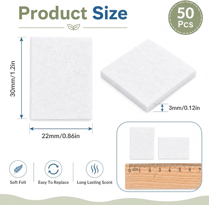 50 Pack Unscented Aroma Pads for Air Purifier, 1.2x0.86'' Refill Essential Oil - Image 2