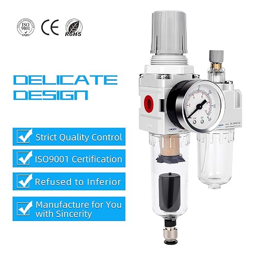 NANPU 1/4" NPT Auto-Drain Air Filter Regulator Lubricator Combo Water/Oil Trap - Image 6