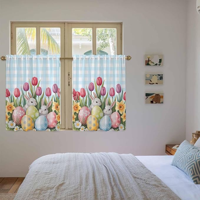Easter Kitchen Curtains 45 Inch Long 2 Panel Set, Rod Pocket Window Treatment - Image 4