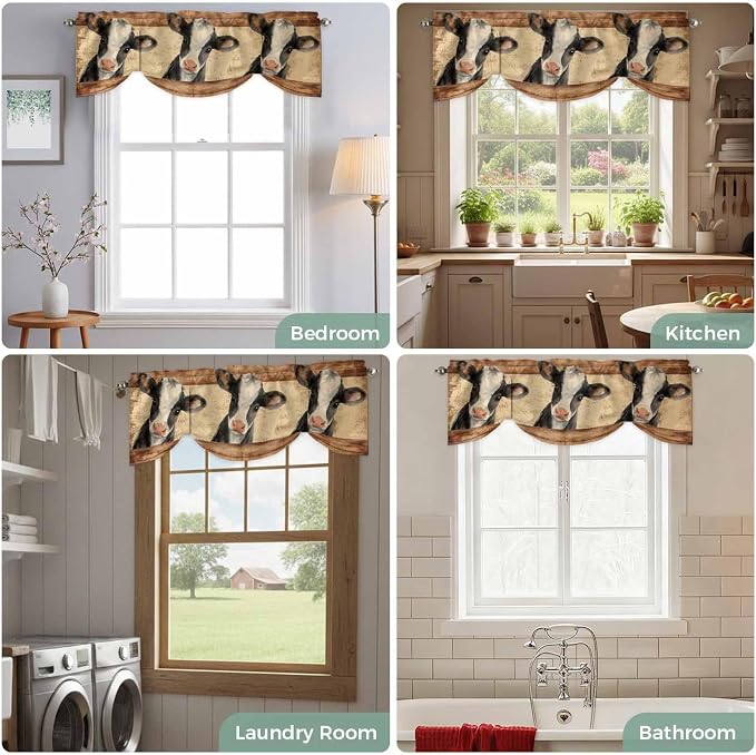 Farmhouse Cow Tie Up Valance Curtains - Image 8
