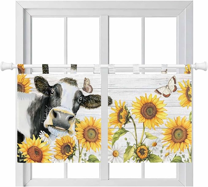 Retro Farmhouse Floral Kitchen Curtains 24 Inch Length, Small Window Curtains by Unknown