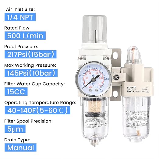 1/4 Inch NPT Compressed Air Filter Air Pressure Regulator Water-Oil Separator - Image 4