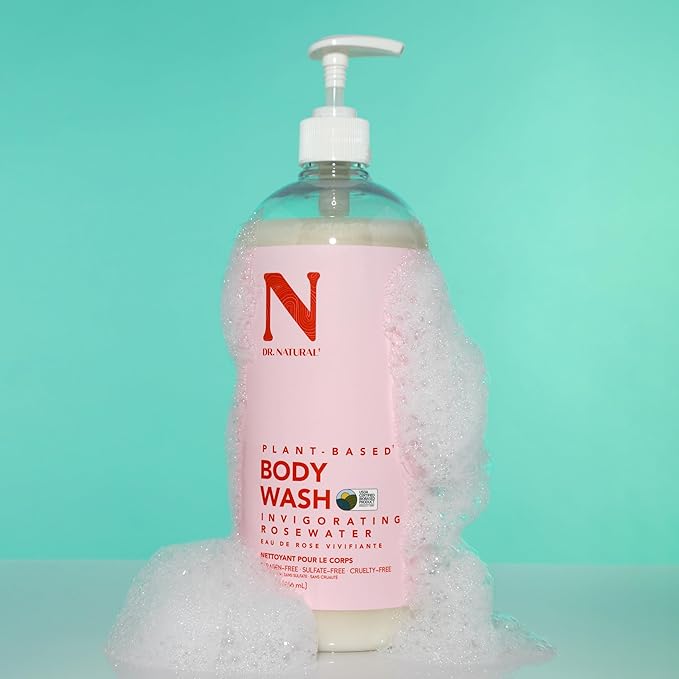 Dr. Natural Invigorating Rosewater Body Wash - Dry Skin Moisturizing Natural Body Wash with Shea Butter and Coconut Oil - For Family and Pets - 32 oz