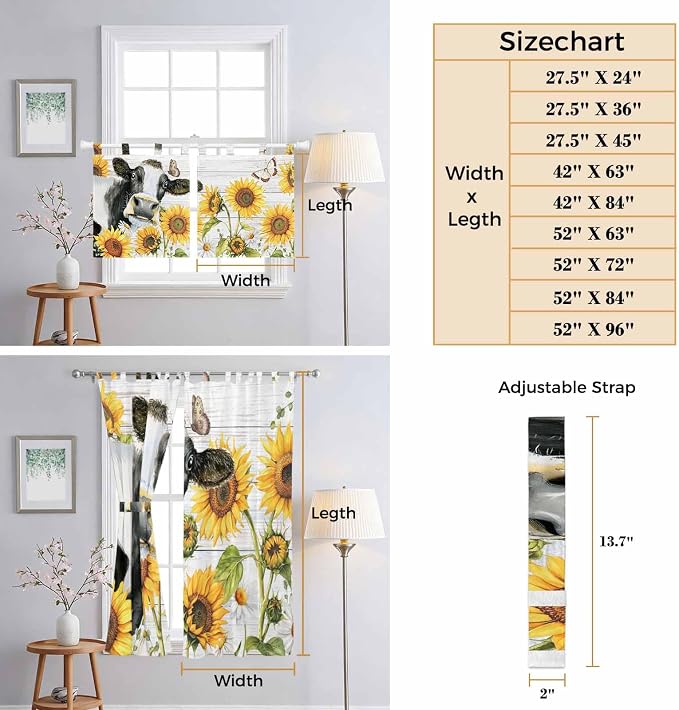 Retro Farmhouse Floral Bathroom Curtains 63 Inch Length, Window Curtains Tab Top - Image 8