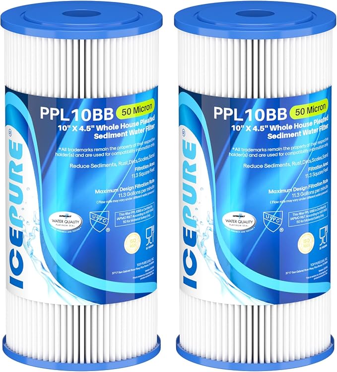 ICEPURE 50 Micron 10" x 4.5" Whole House Extra Coarse Pleated Sediment Filter by ICEPURE