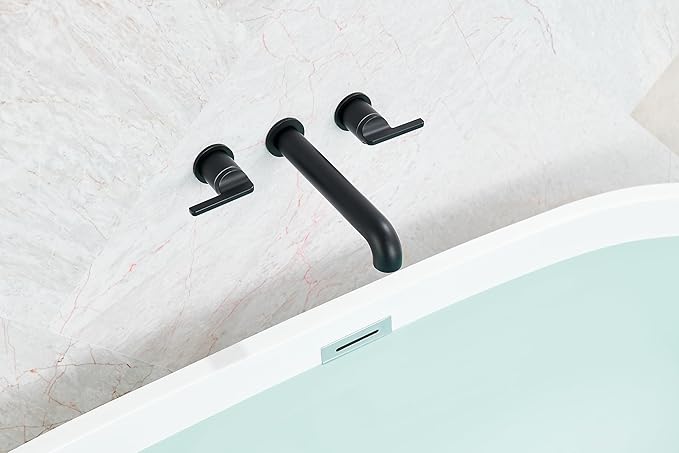 SITGES Solid Brass Wall Mount Tub Filler, 10" Long Spout Reach Wall Mount Bathtub Faucet with Two Lever Handles, High-End Design, High Flow Bathtub Faucet Set with Rough-in Valve included, Matte Black