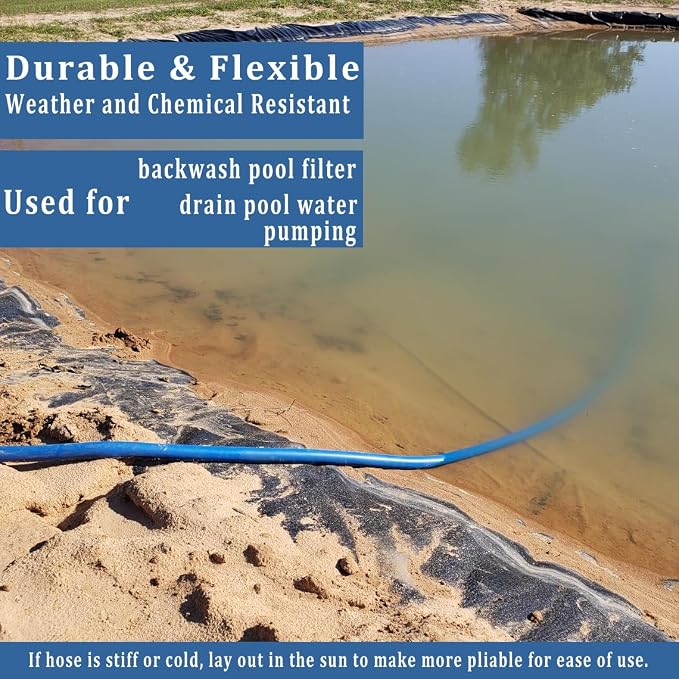 Pool Backwash Hose 1 1/2 inch × 50 ft Thicken Blue Water Discharge Pipe Lay - Image 5