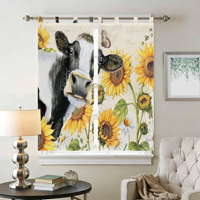 Yellow Sunflowers Living Room Curtains 84 Inch Length, Window Curtains Tab Top - Image 2