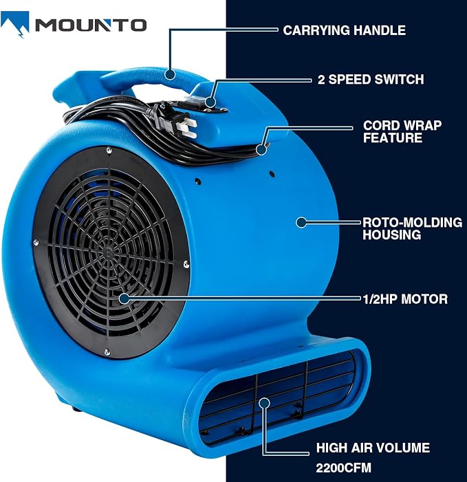 Mounto 1/2hp Air Mover Floor Drying Blower Fan - Image 4