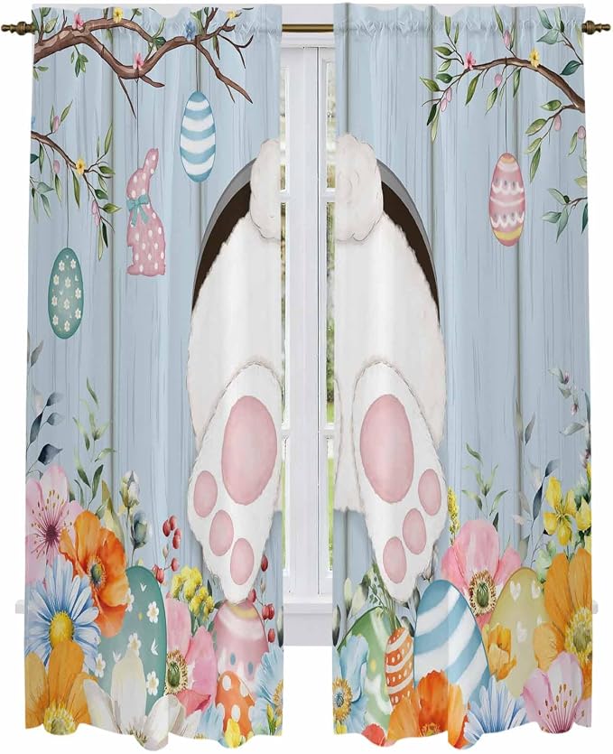 Easter Window Curtains 72 Inch Long 2 Panel Set, Rod Pocket Long Curtains & - Image 2