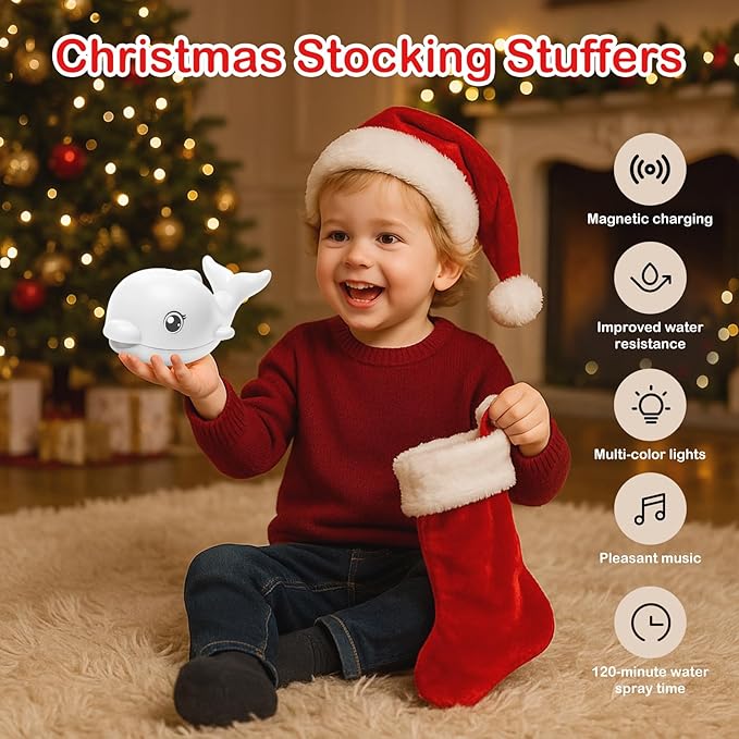 Bath Toys, Light Up Dolphin Baby Bath Toys for Babies 6-12 12-18 Months, Rechargeable Sprinkler Musical Toys, Easter Basket Stuffers Bathtub Toys for Toddlers 1-3 2-4 Boys Girls Infant Kids- White