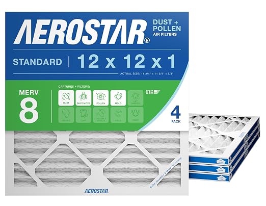 Aerostar 12x12x1 MERV 8 Air Filter, ACTUAL SIZE, Air Conditioning & Furnace by AirFiltersDelivered